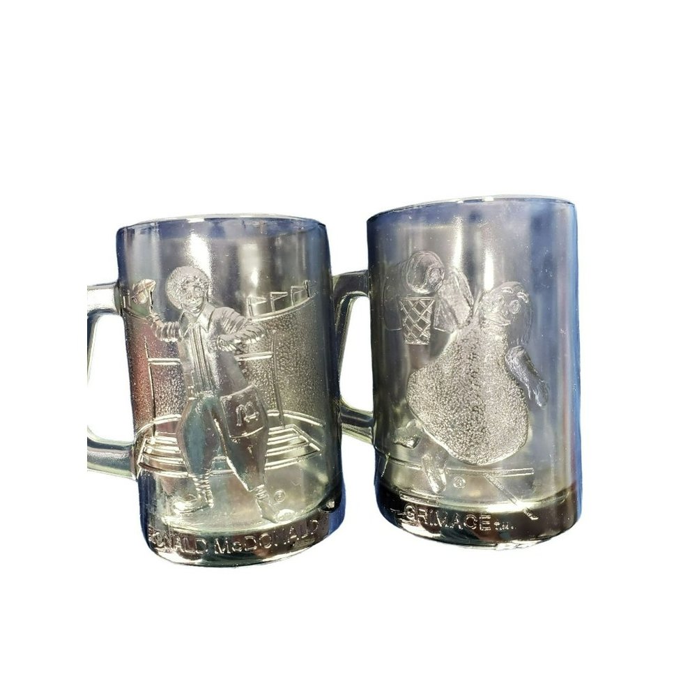 McDonald's Vintage 1970's Gray Smoke Glass Mug Cup Basketball Grimace Ronald